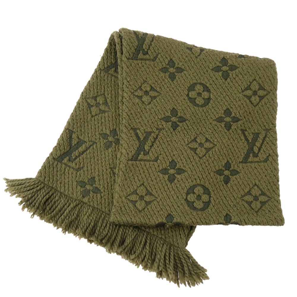 LOUIS VUITTON ルイ ヴィトン 413287 ウール シルク エシャルプ ロゴマニア モノグラム マフラー モスグリーン系