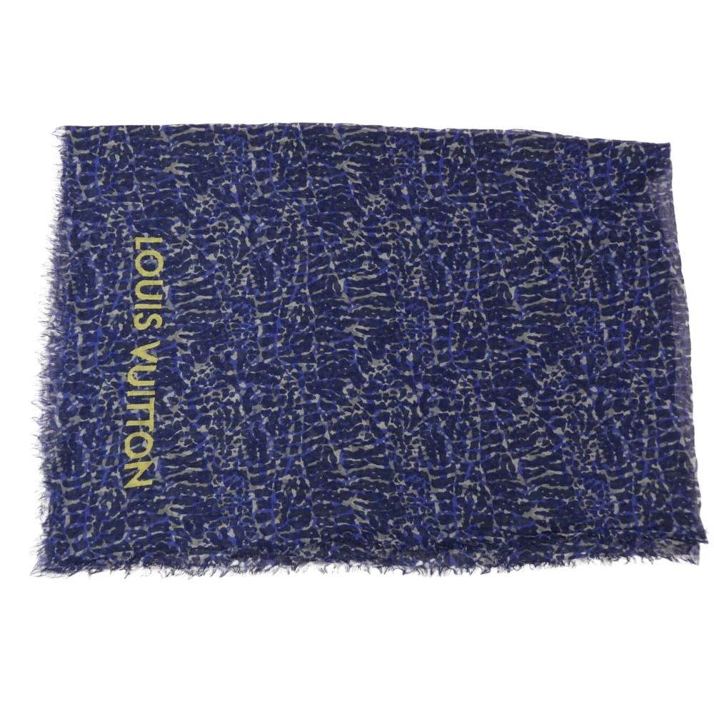 LOUIS VUITTON ルイ ヴィトン カシミヤ シルク レオパード 大判 ストール ブルー系