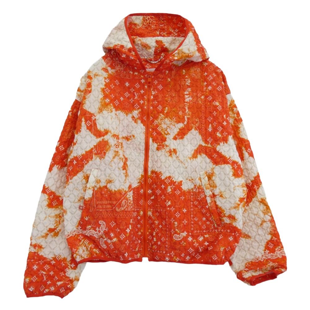 LOUIS VUITTON ルイ ヴィトン 22年製 RM222M NW1 HNB12W モノグラム バンダナ タイダイ ブリーチ加工 総柄 ジップアップ フーディ ジャケット 52 オレンジ系 52