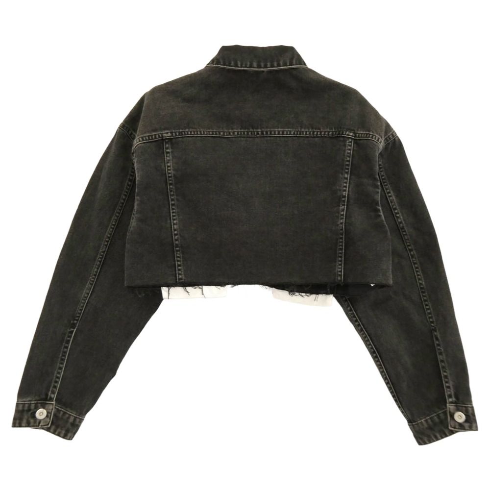 MIUMIU ミュウミュウ GWB148 S000 24年モデル カットオフ加工 ロゴ クロップド デニム ブルゾン ジャケット ブラック系 36