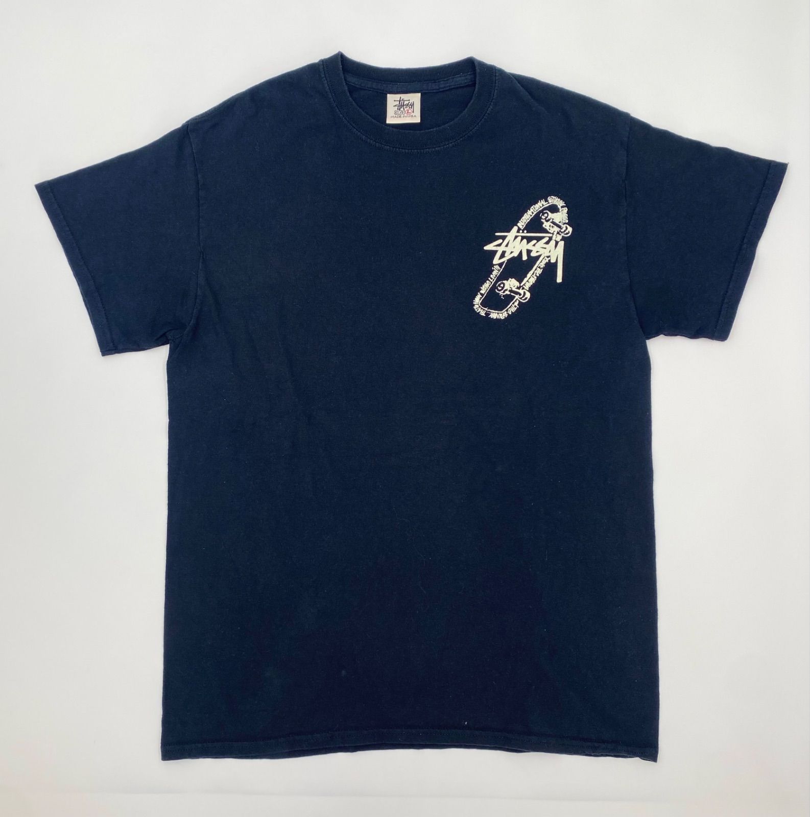 激レア　90s STUSSY メンズＴシャツ　古着　made in USA OLD STUSSY 90s 白タグ USA製 L ブラック スケート Tシャツ オールド