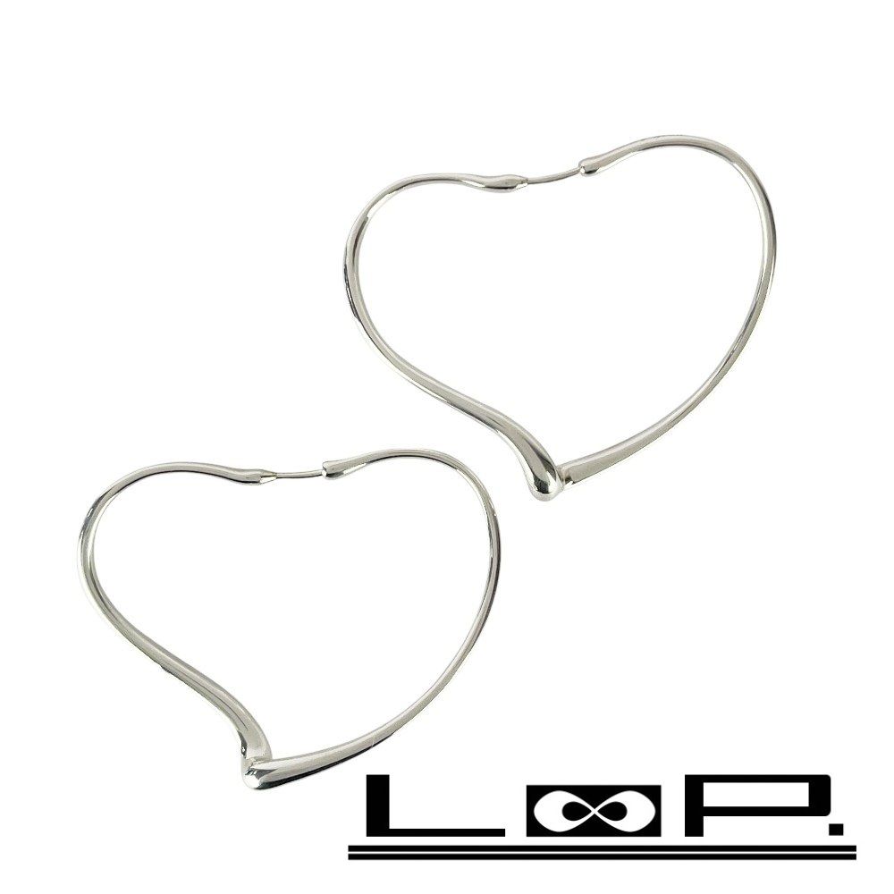 美品 ティファニー オープンハート ピアス シルバー 925 ミディアム □美品□ ティファニー オープンハート フープ ピアス ミディアム
