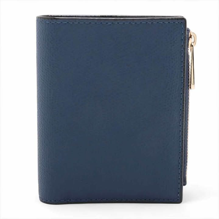 ヴァレクストラ Valextra コンパクト ウォレット レザー ネイビー 折り財布 メンズ シルバー金具 財布 7-11-004