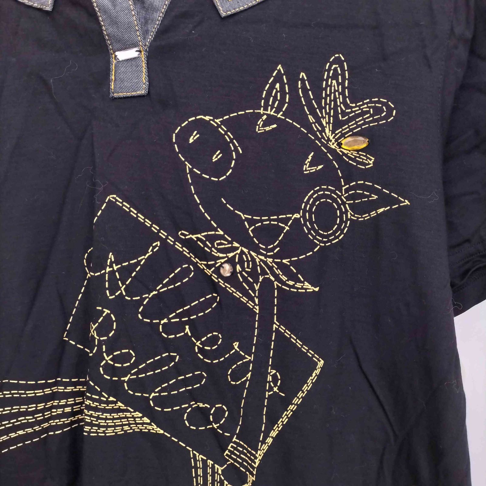 オレボレブラ alberobello デニムブルー刺繍チュニック五分袖トップス オレボレブラ alberobello デニムブルー刺繍チュニック五分袖トップス