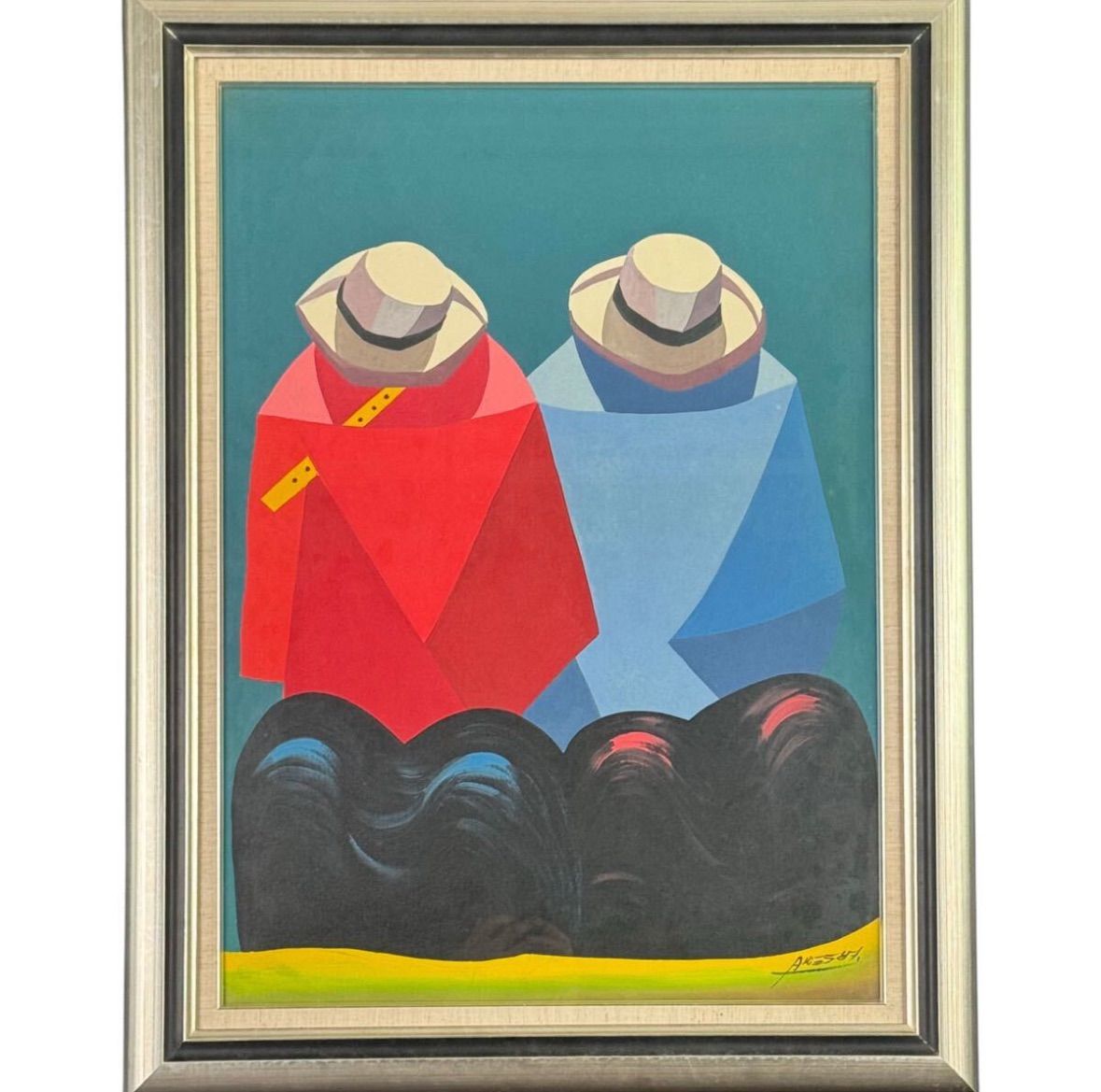 鹿熊安正 南米ペルー人物 油彩 F 15号大 南米訪問記念作品 富山県出身の政治家 洋画家として著名