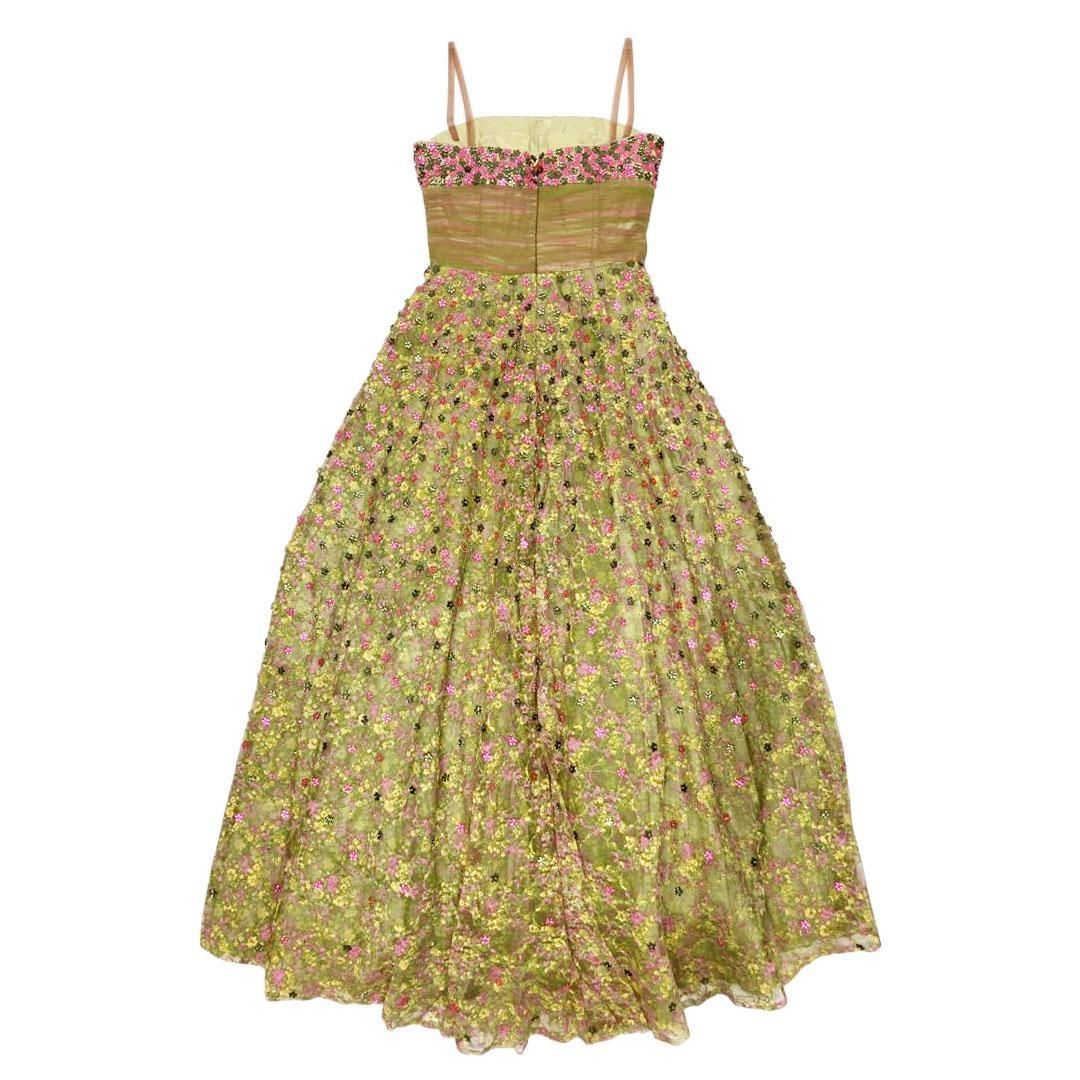 フラワーモチーフビジュー ロングドレス