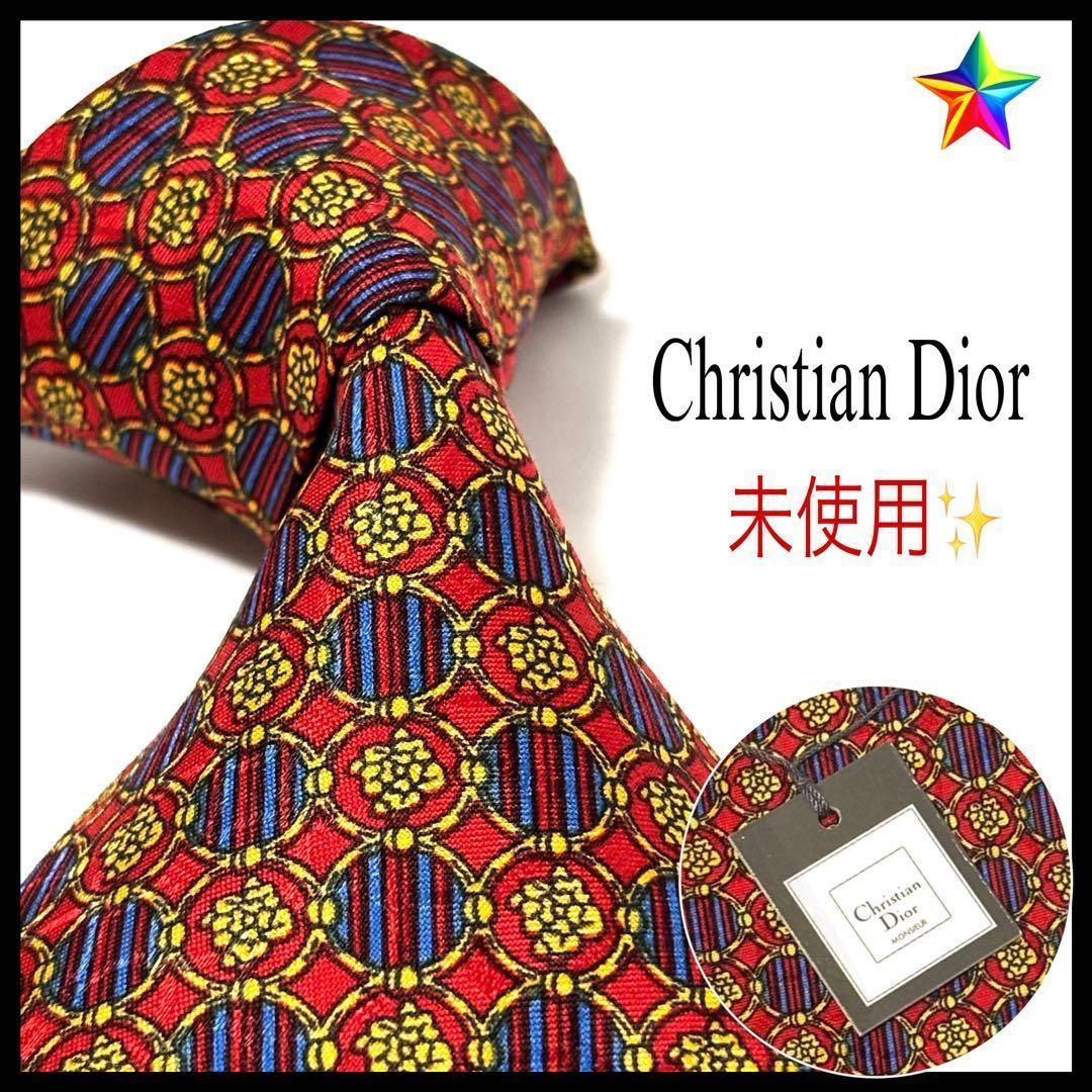 N208 新品未使用 タグ付き クリスチャンディオール ネクタイ メンズ 未使用！タグ付き✨ クリスチャンディオール ネクタイ ネイビー×レッド