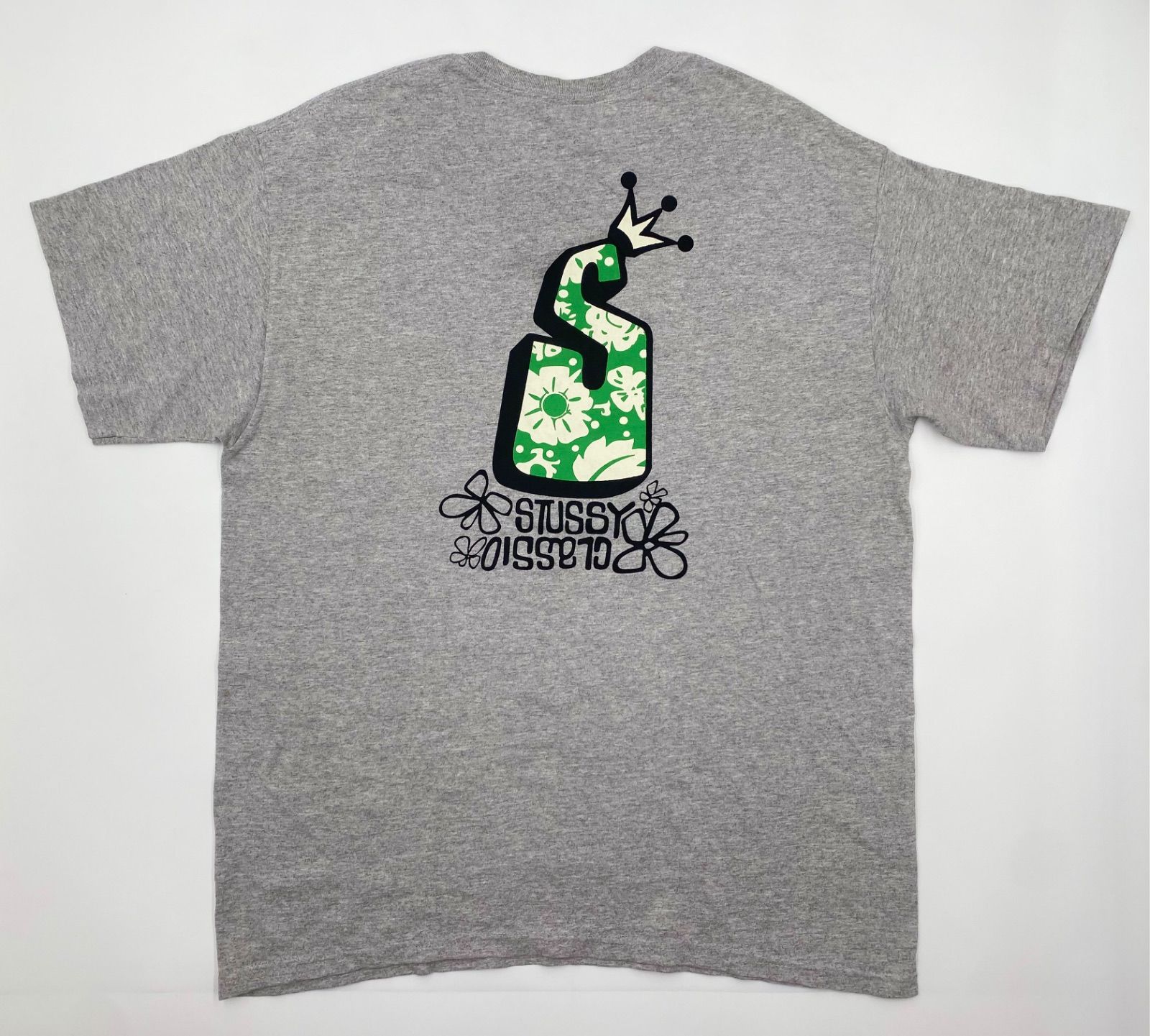 OLD STUSSY 90s 白タグ USA製 XL ヘビーグレー クラウン フローラル S