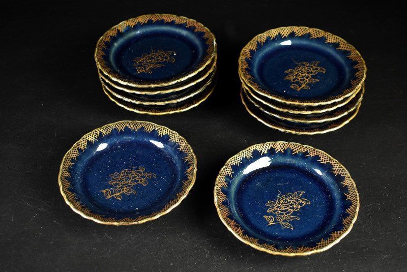 蔵C 9724 a 古伊万里 瑠璃金彩花文 小皿 十客