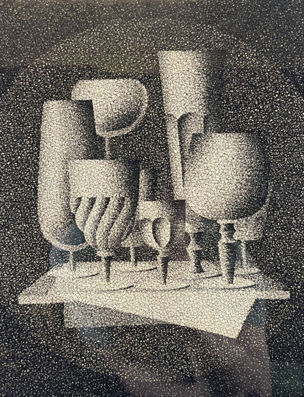 Mario Avati マリオ・アバチ 「8つのグラス (Huit verres)」銅版画 Mario Avati マリオ・アバチ 「8つのグラス (Huit verres)」銅版画