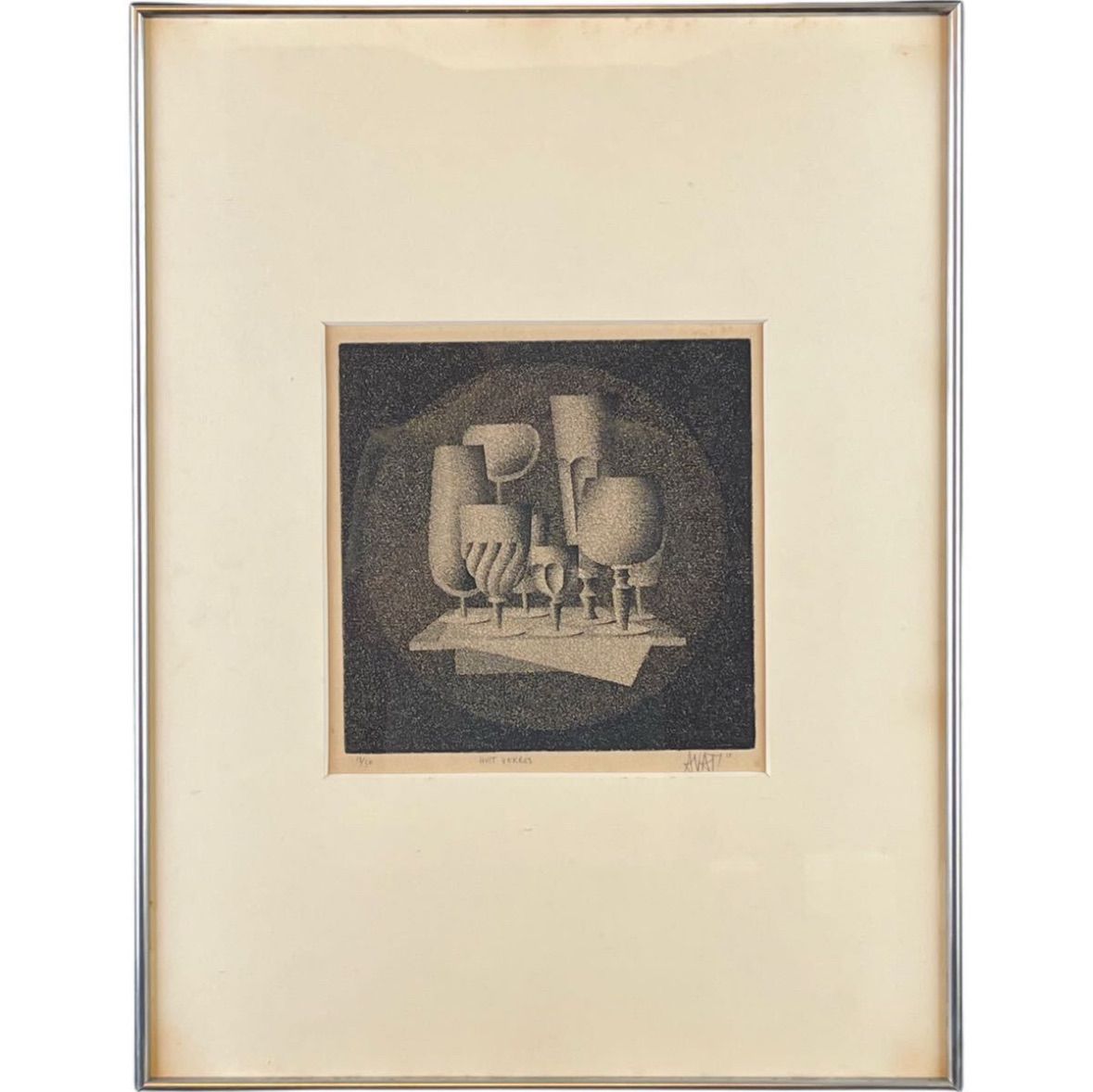 Mario Avati マリオ アバチ 8つのグラス Huit verres 銅版画 1958年制作 50部 静物画