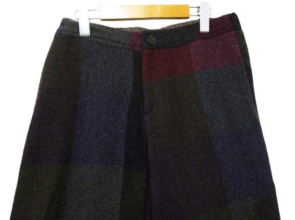 センソユニコ io comme io イオコムイオ ウール ワイドパンツ ボトムス 和柄 切替デザイン 紫 茶色 ダークグリーン レディース Mサイズ38秋冬春用 管理番号L29481AWS26-251109-50-3 990