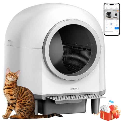 CATCOOL猫 トイレ 自動 10つのセンサー搭載 猫用階段付き 猫トイレ全自動 100Lの大容量 自動トイレ 多頭飼いにも最適 APP 遠隔操作 IOS Android対応 臭い漏れを抑制 自動清掃 日本語説明書付き 白 8f1b33e2