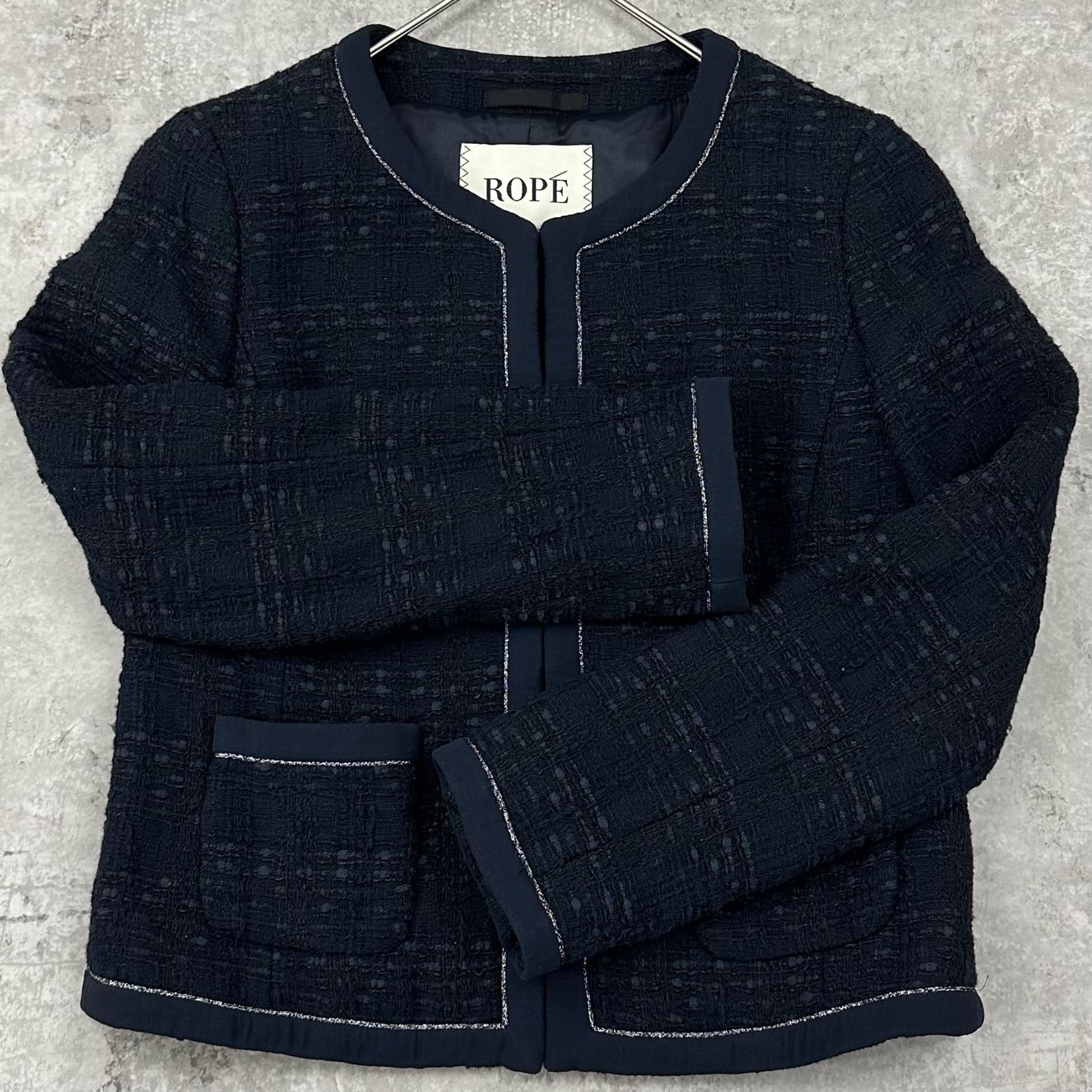 ROPE ロペ ツイード トリミング ノーカラージャケット フォーマル