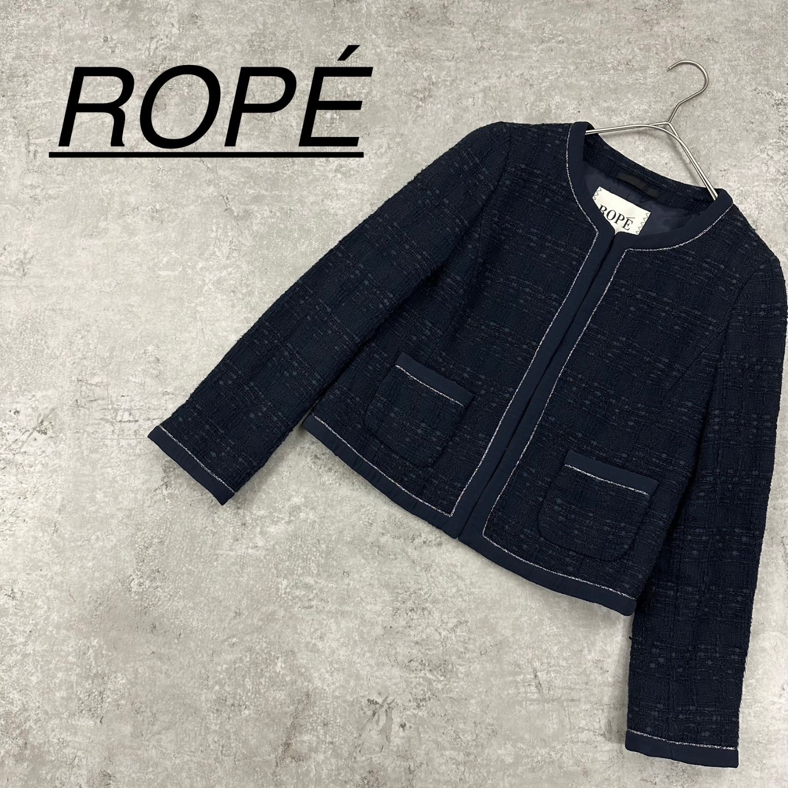 ROPE ロペ ツイード トリミング ノー ジャケット フォーマルスーツ セレモニースーツ ツイード トリミング ノー ジャケット ネイビー 36 M ラメ