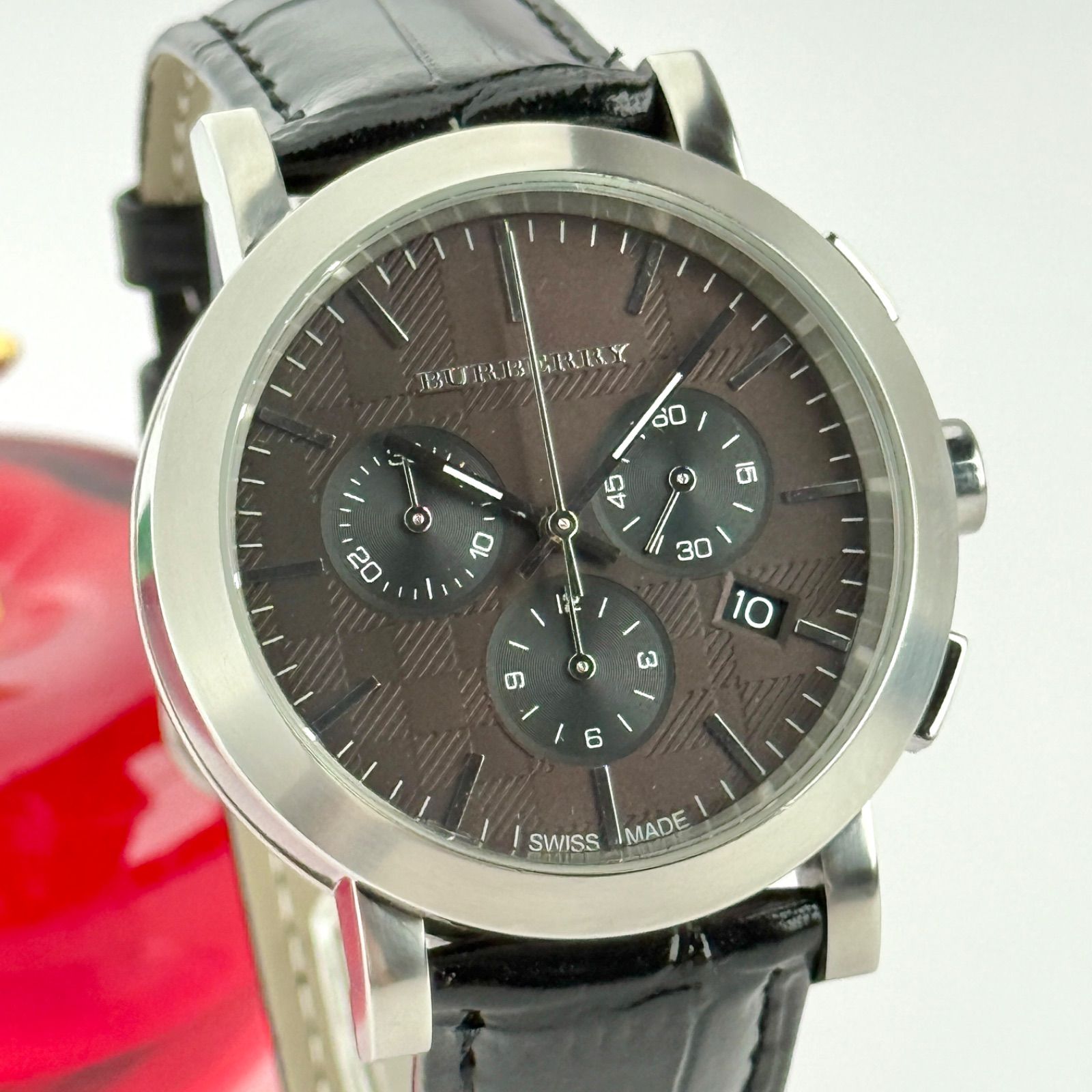 バーバリー クロノグラフ BU1776 新品ベルト 新品電池 メンズ 481  