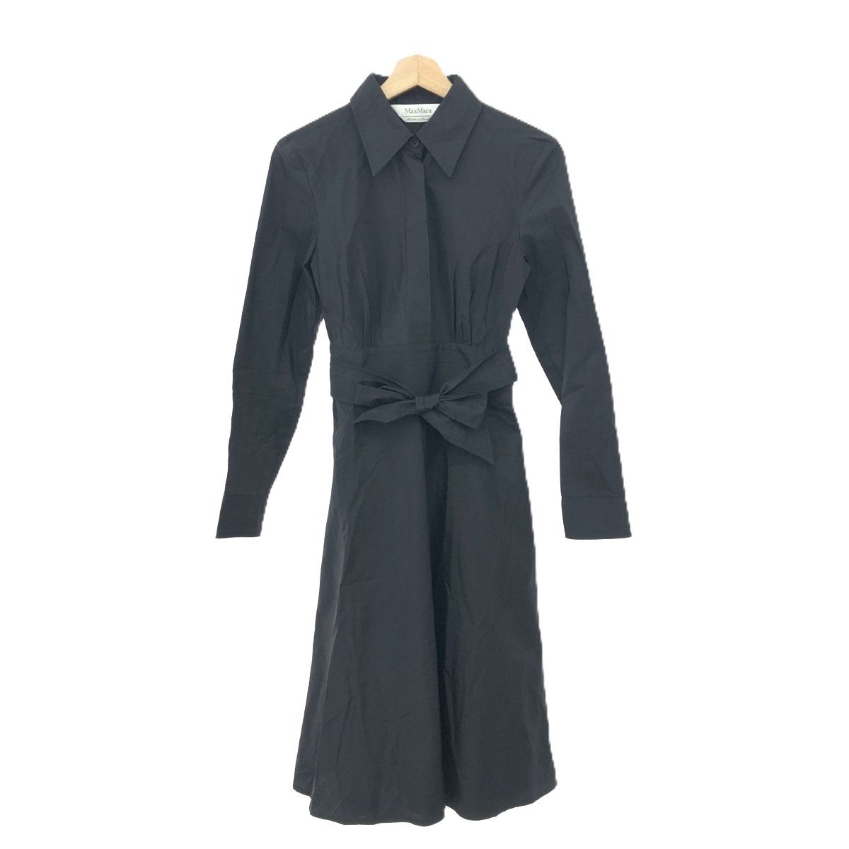 MAX MARA マックスマーラ ロングシャツワンピース 白タグ リボンベルト ブラック レディース 240001157339