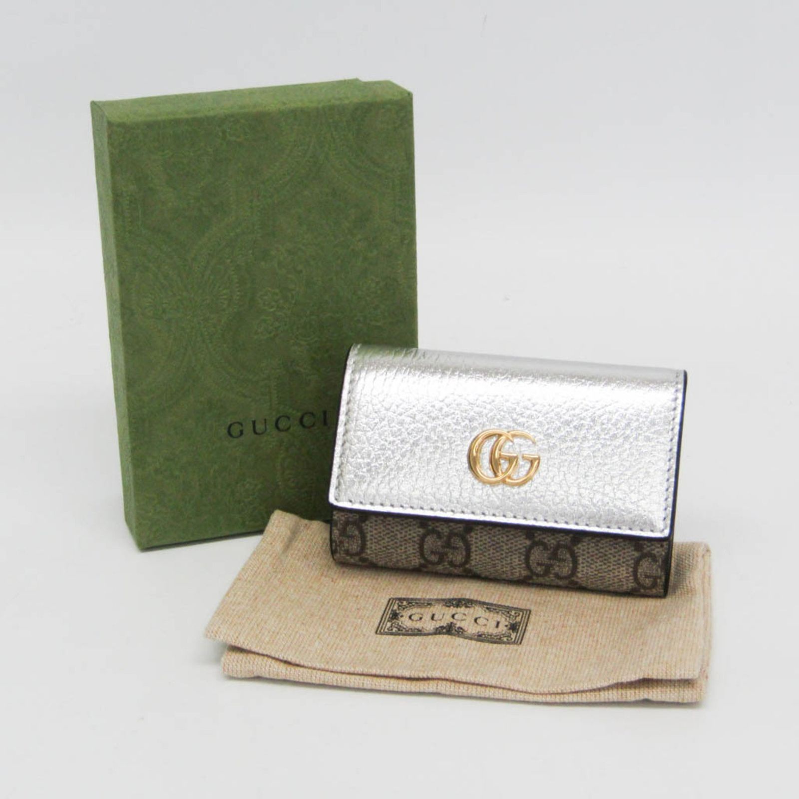 グッチ Gucci GGマーモント 456118 メンズ レディース レザー GGスプリーム キーケース ベージュ シルバー