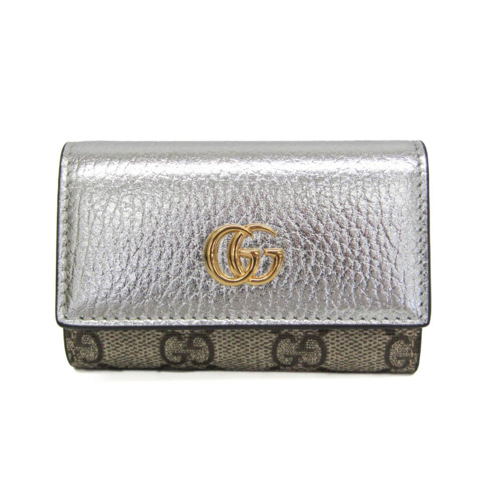 グッチ Gucci GGマーモント 456118 メンズ レディース レザー GGスプリーム キーケース ベージュ シルバー