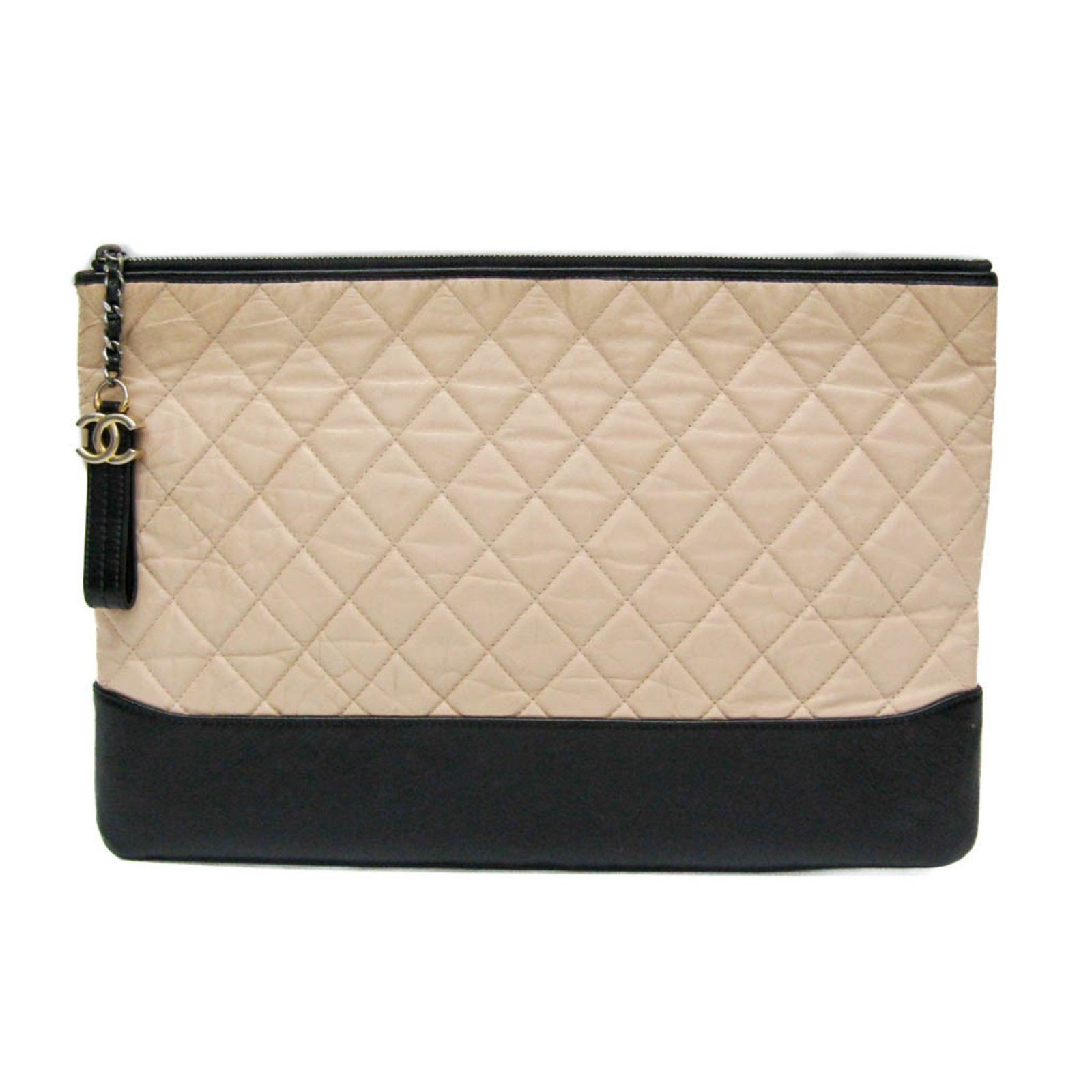 シャネル Chanel ガブリエル ドゥ レディース レザー クラッチバッグ ポーチ ブラック ライトベージュ