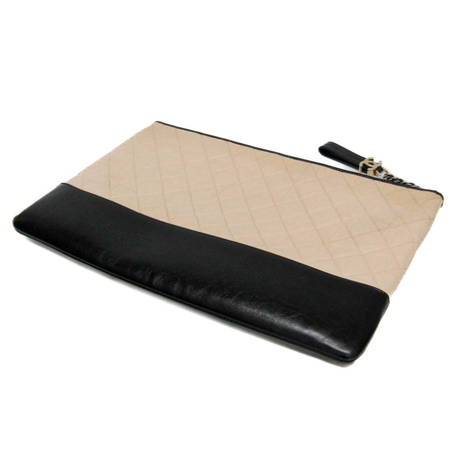 シャネル Chanel ガブリエル ドゥ シャネル レディース レザー クラッチバッグ ポーチ ブラック ライトベージュ