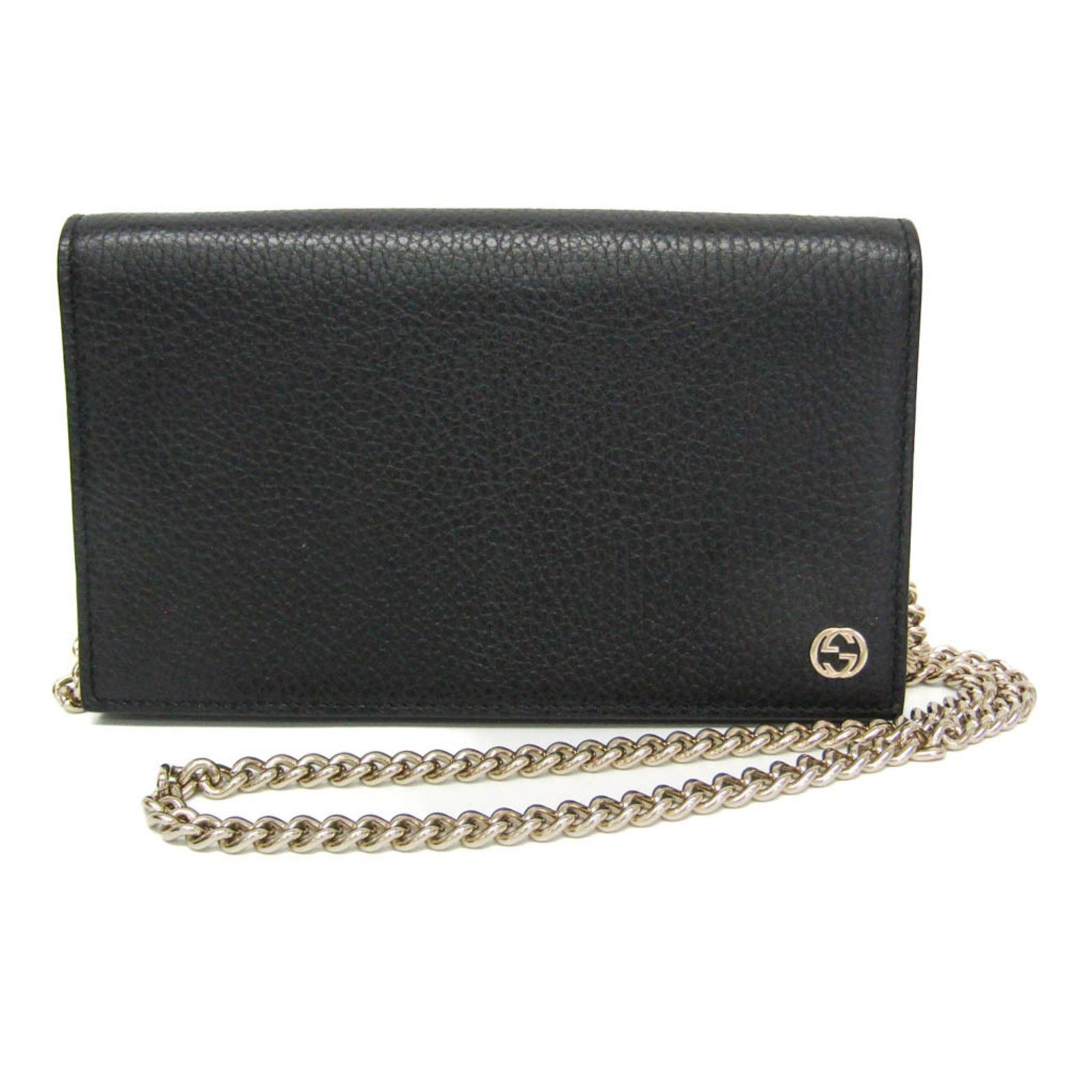 グッチ Gucci インターロッキングG 466506 レディース カーフスキン チェーン ショルダーウォレット ブラック