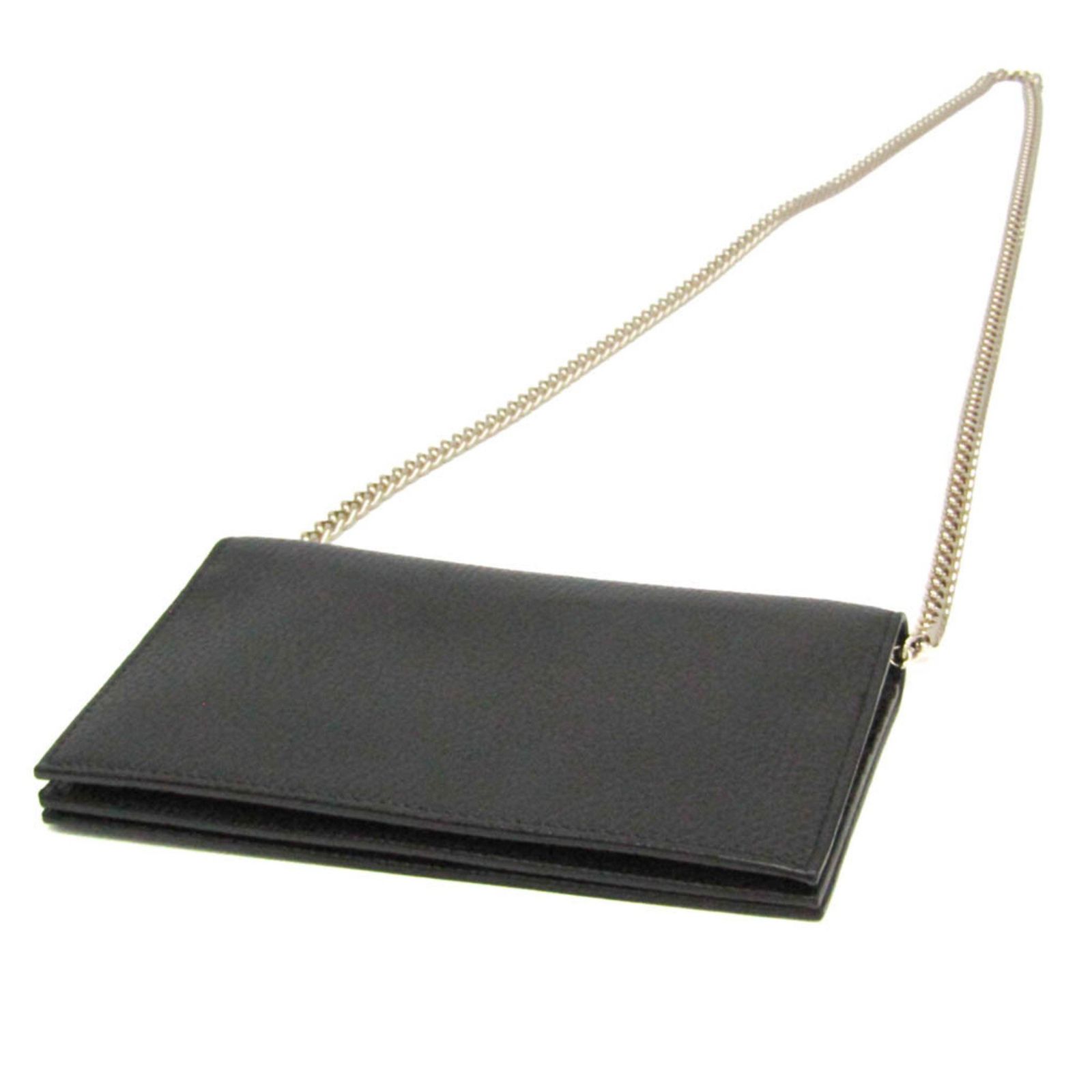 グッチ Gucci インターロッキングG 466506 レディース カーフスキン チェーン ショルダーウォレット ブラック