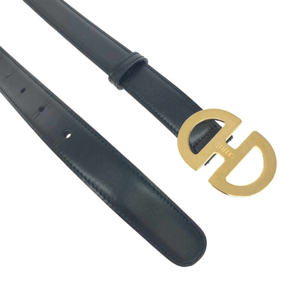 CELINE セリーヌ ベルト ヴィンテージ ロゴバックル レザー ブラック ゴールド レディース