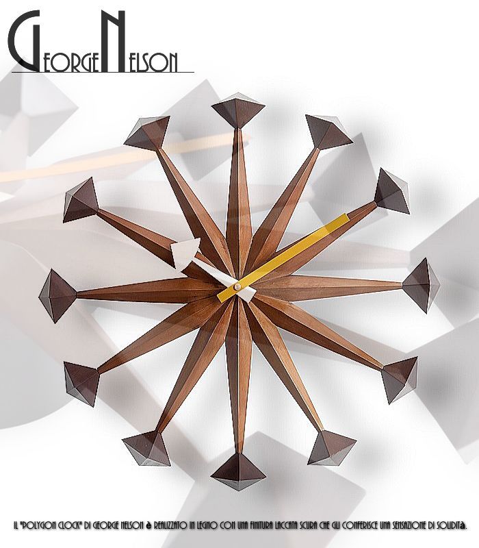 ジョージネルソン george nelson ポリゴンクロック ウォールナットブラウン 掛け時計 リプロダクト ミッドセンチュリーの象徴 ウォールクロック 壁掛け時計 Sunburst モダン