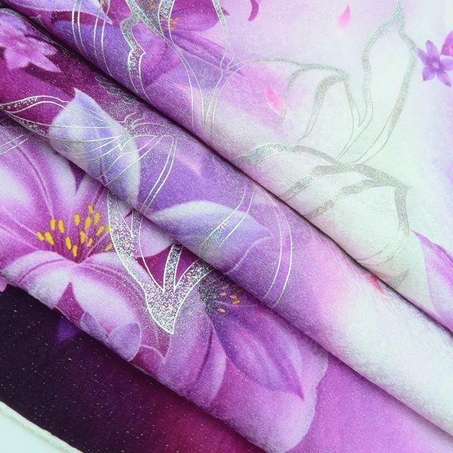  百華 Y 3952 鈴乃屋謹製 ラメ 銀通し 手縫い仕立て 成人式 正絹 振袖 着物 振袖 着物