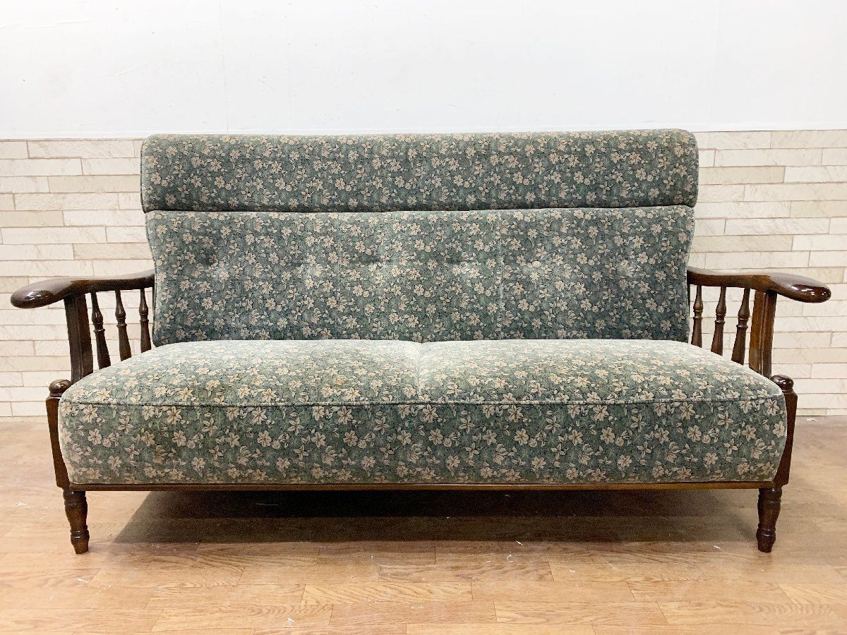 カリモク Karimoku コロニアル 2～3人掛けソファ ラブソファ 花柄 レトロ ベルベット調 腰掛 ヴィンテージ 畑1142