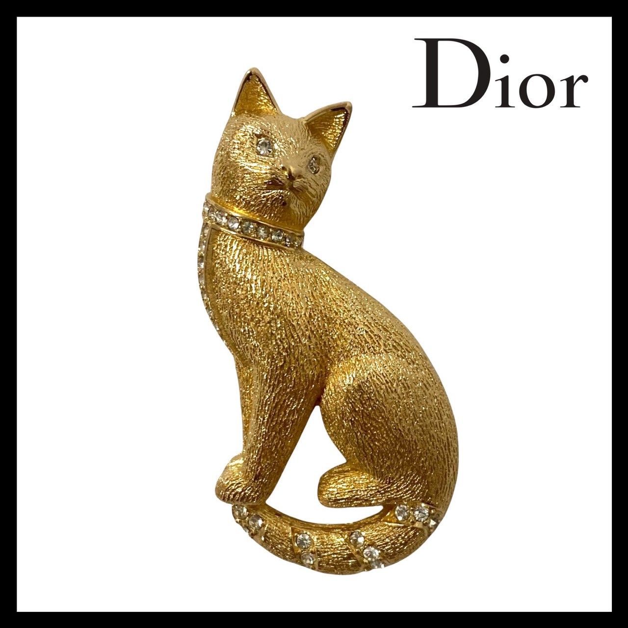 Y Dior ネコ モチーフ ブローチ ゴールド 金 ラインストーン 猫 キャット ヴィンテージ コサージュ Christian Dior クリスチャンディオール 61855TS4