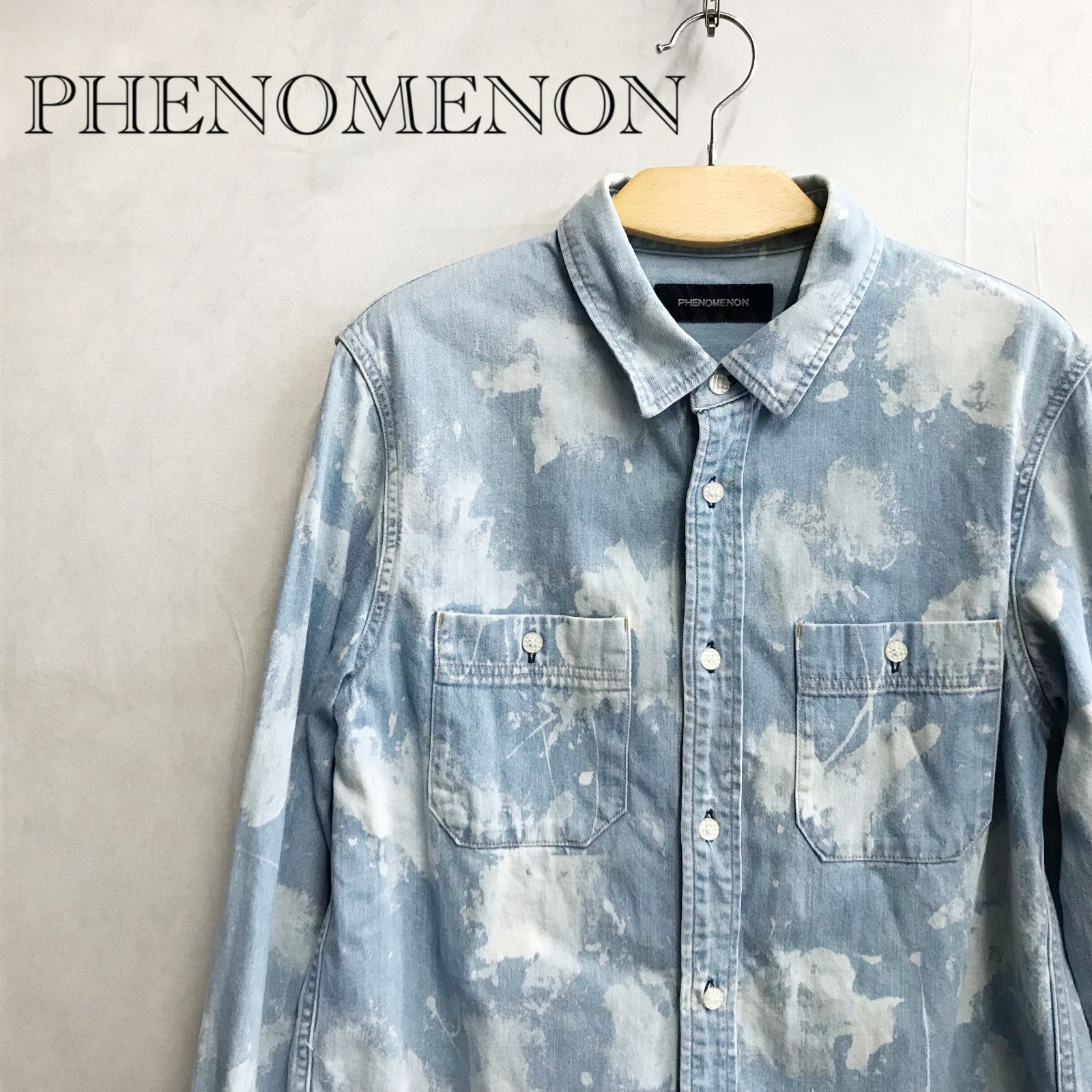 PHENOMENON フェノメノン ペイントデニムシャツ AW2014 40 L サックスブルー メンズ ファッション