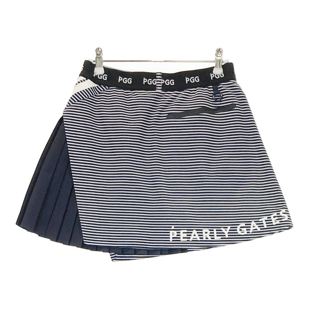 サイズ 00 PGG PEARLY GATES パーリーゲイツ プリーツスカート ボーダー柄 ネイビー系 ゴルフウェア レディース ストスト