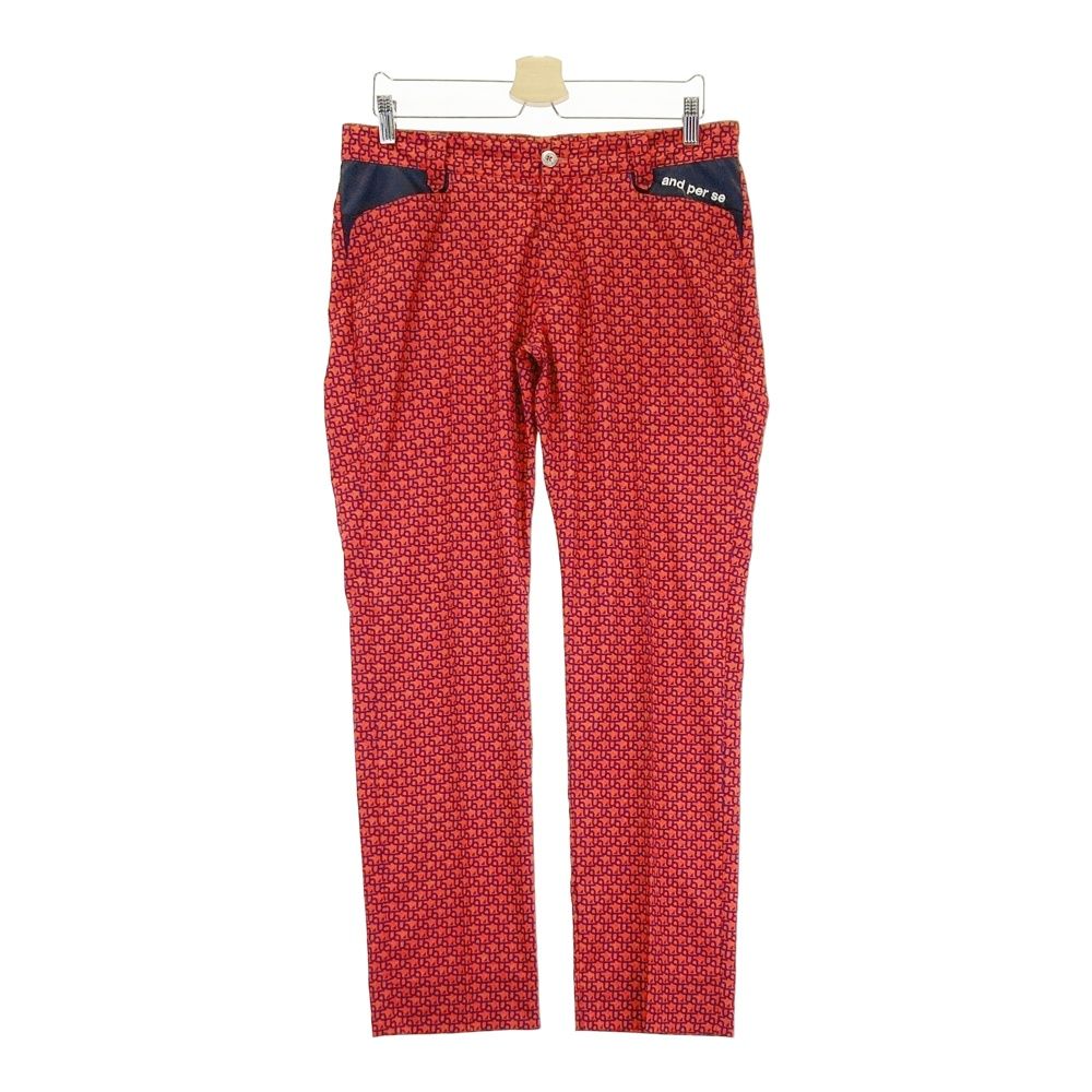 サイズ 85 AND PER SE アンパスィ ロングパンツ ロゴ総柄 レッド系 ゴルフウェア メンズ ストスト