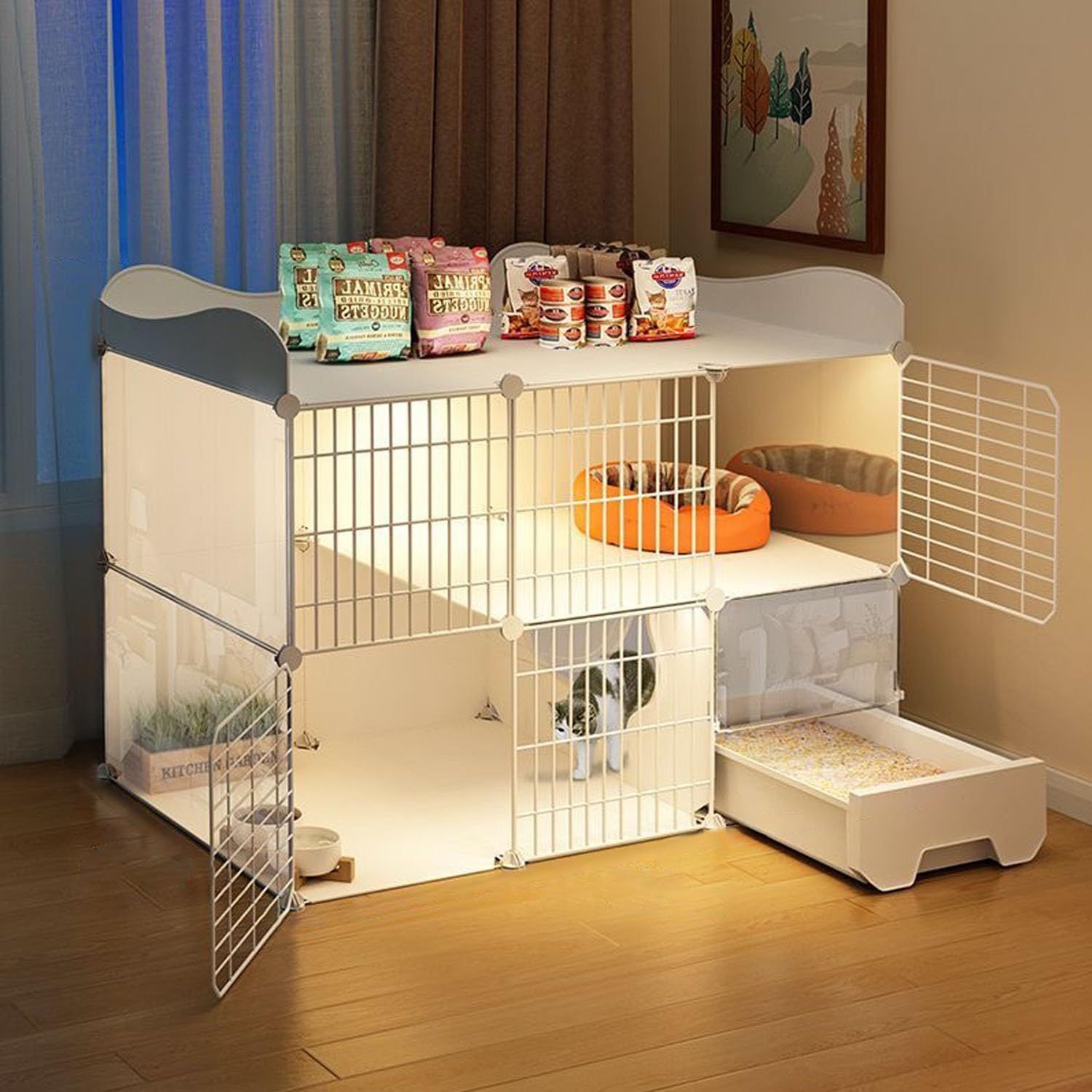 数量 猫 ケージ トイレ付き 2段 大型 広い スリム 飛散軽減 一体型 組み立てが簡単 DIY組立 猫ゲージ 通気性が良い 脱走防止 キャットケージ 掃除しやすい 大きい キャットゲージ 取り外し おしゃれ 室内猫小屋 快適なスペー