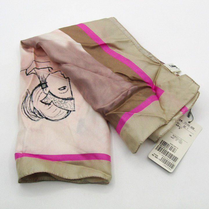 リリアンバーティ スカーフ 総柄 シルク イタリア製 ブランド 小物 レディース ベージュ×ピンク Lilian Burty