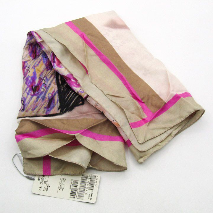 リリアンバーティ スカーフ 総柄 シルク イタリア製 ブランド 小物 レディース ベージュ ピンク Lilian Burty
