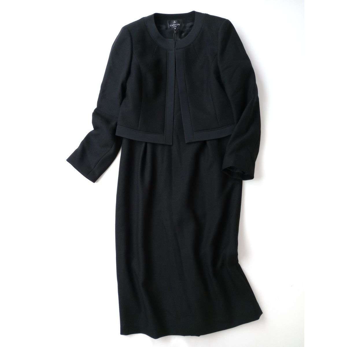 LANVIN NOIR ランバン ノワール 2P セットアップ ノー ジャケット ワンピース スーツ 36 S 黒 ブラック 104Y 5469 26A