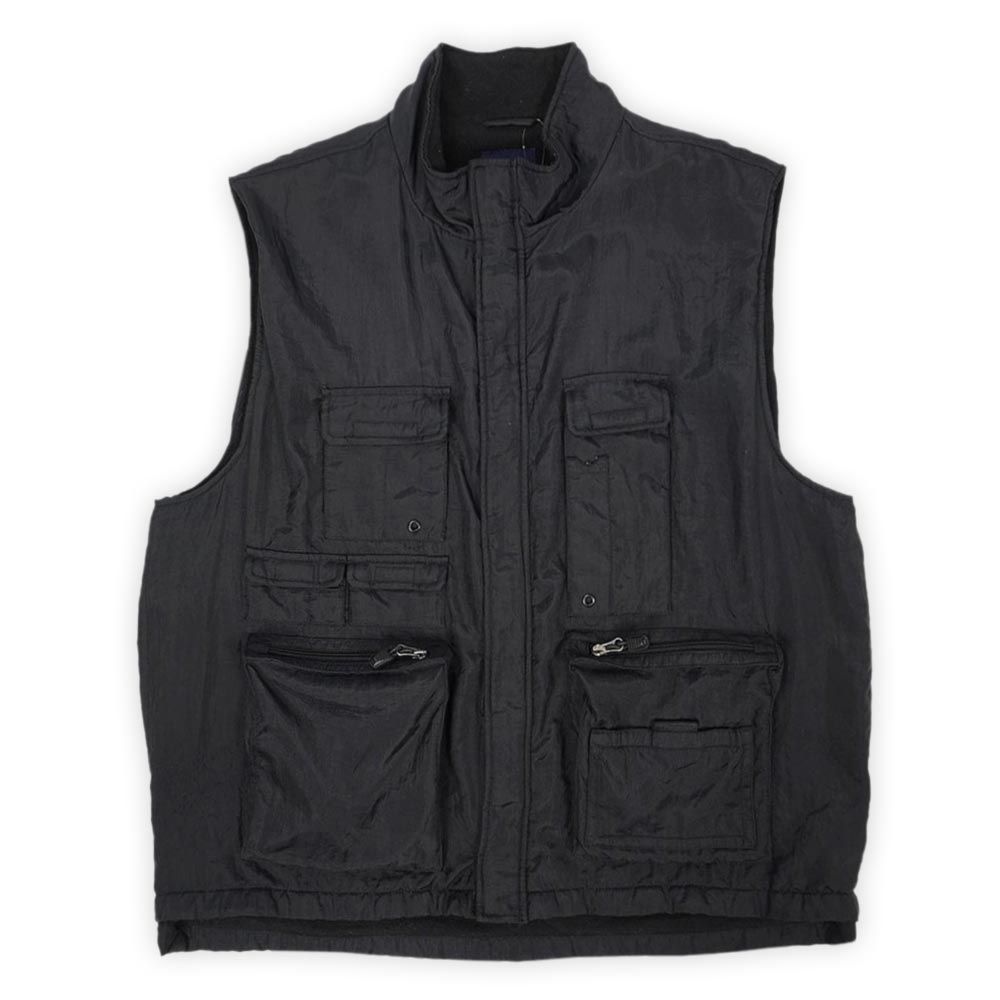 ギャップ OLD GAP 00s 2000年代 フリースライナー ナイロンベスト タクティカル テック ギミック マルチポケット 旧タグ USA ヴィンテージ アメリカ 古着 メンズ ベスト ジレ ブラック 黒 XL