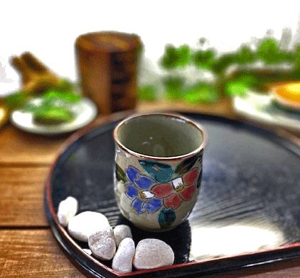 九谷焼 湯呑 湯飲み 小 コンビ山茶花 裏絵