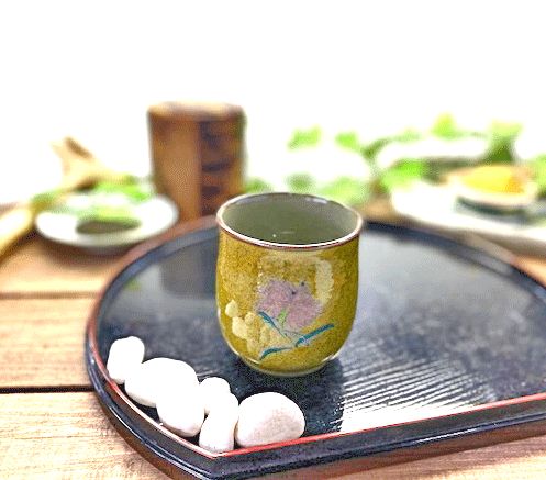 九谷焼 湯呑 湯飲み 小 黄塗りなでしこ 裏絵