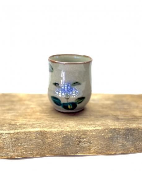 九谷焼 湯呑 湯飲み 小 がく紫陽花ピンク＆ブルー 裏絵