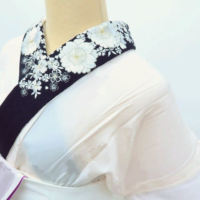 Y2232◇美品 単衣 正絹 清次郎落款 袖無双 刺繡衿・居敷当付 長襦袢 着物 平和屋着物□長襦袢 無双仕立て 舞花文 正絹 逸品 未使用 CAAW5404fb