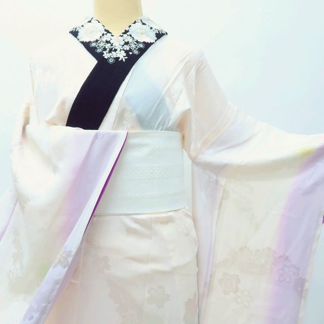 百華❀3955◇単衣 正絹 鈴乃屋謹製 袖無双 刺繡衿 居敷当て付 振袖用