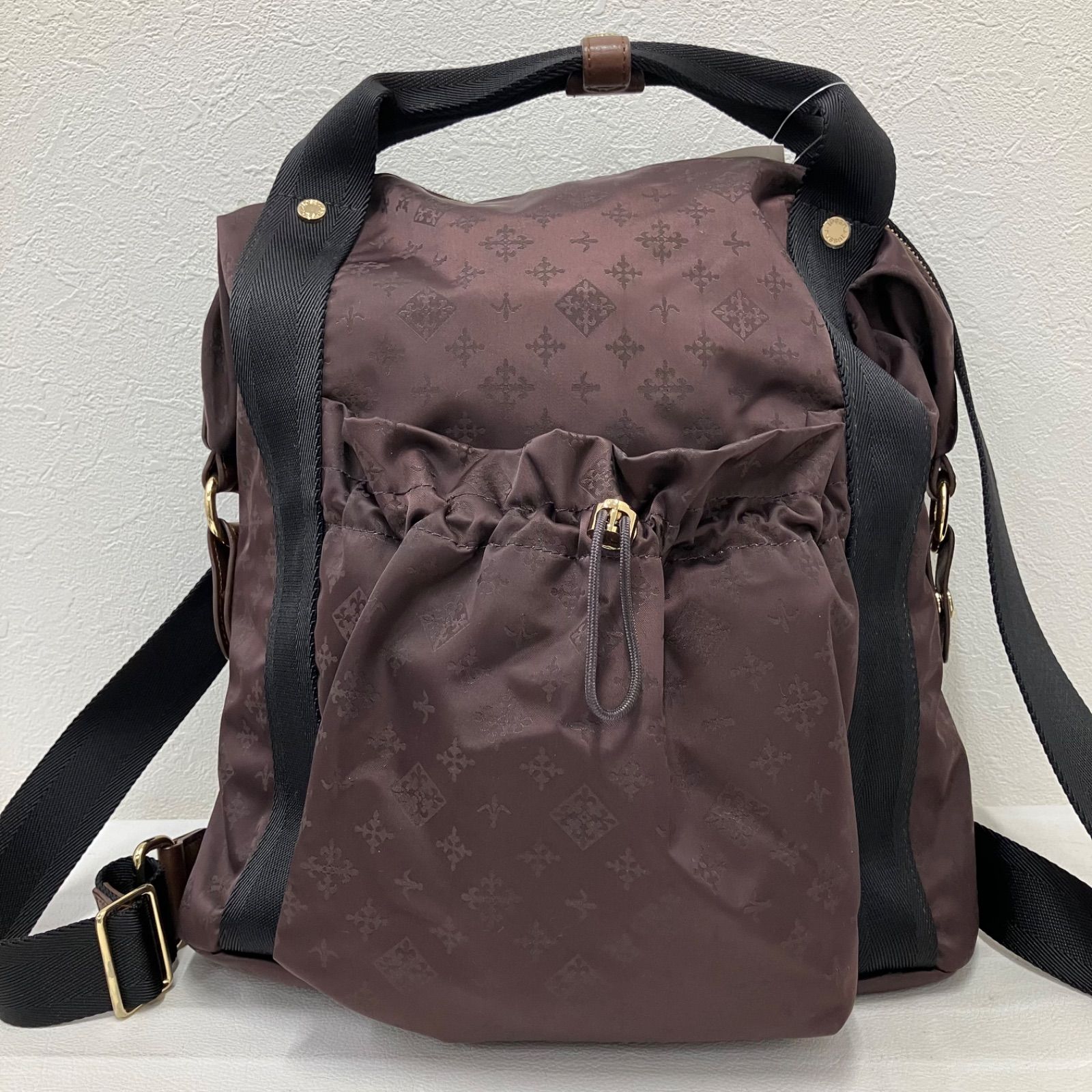 5898 russet ラシット 3way マルチway ハンドバッグ トートバッグ リュック バックパック デイパック 茶 ブラウン 黒 ブラック ゴールド ナイロン レザー モノグラム 総柄 シャーリング