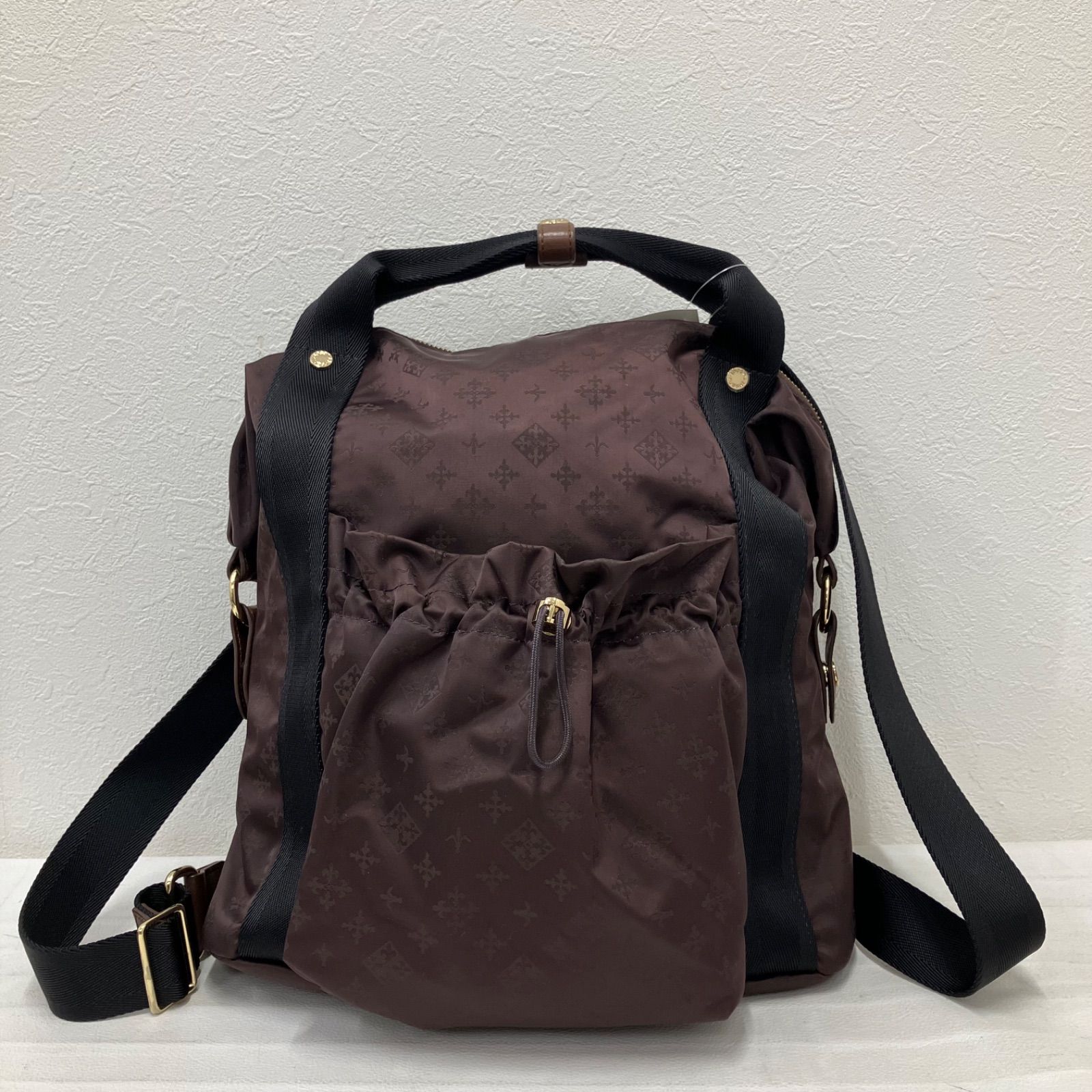 5898 russet ラシット 3way マルチway ハンドバッグ トートバッグ リュック バックパック デイパック 茶 ブラウン 黒 ブラック ゴールド ナイロン レザー モノグラム 総柄 シャーリング