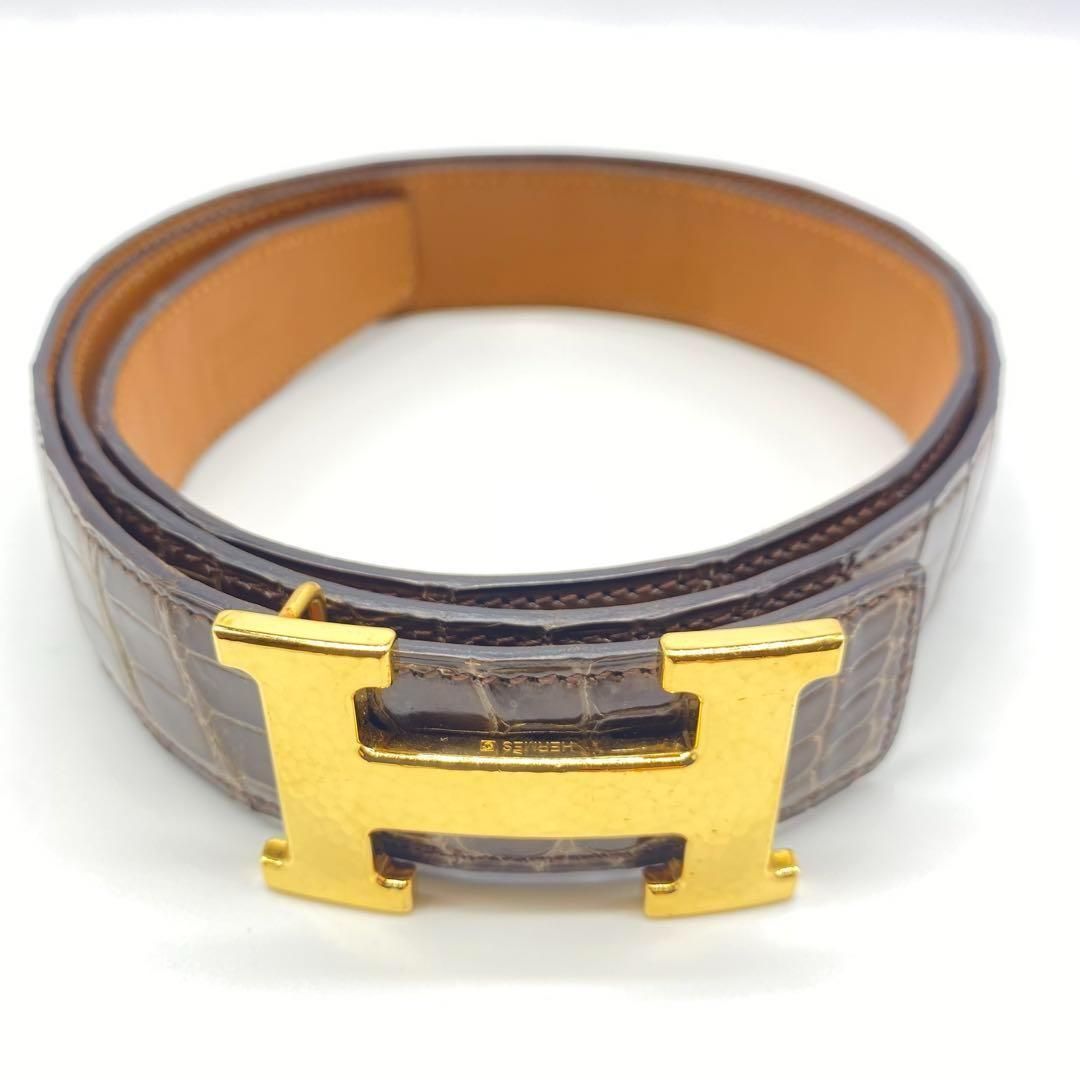 美品　HERMES　エルメス　コンスタンス　クロコ　ベルト　ポロサス HERMES レア美品 エルメス コンスタンス ポロサス クロコダイル H