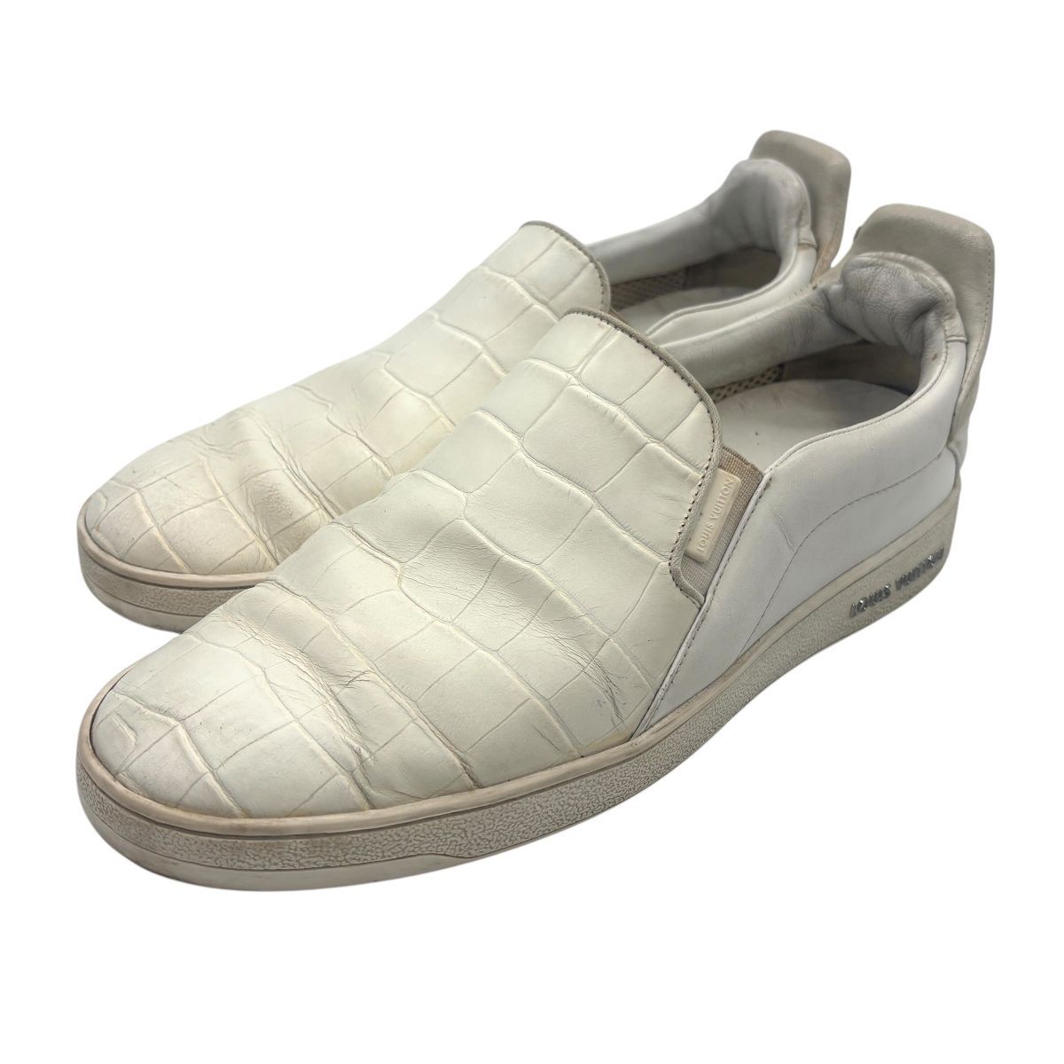 3482 LOUIS VUITTON ローカット スリッポン クロコ型押し ホワイト ルイヴィトン