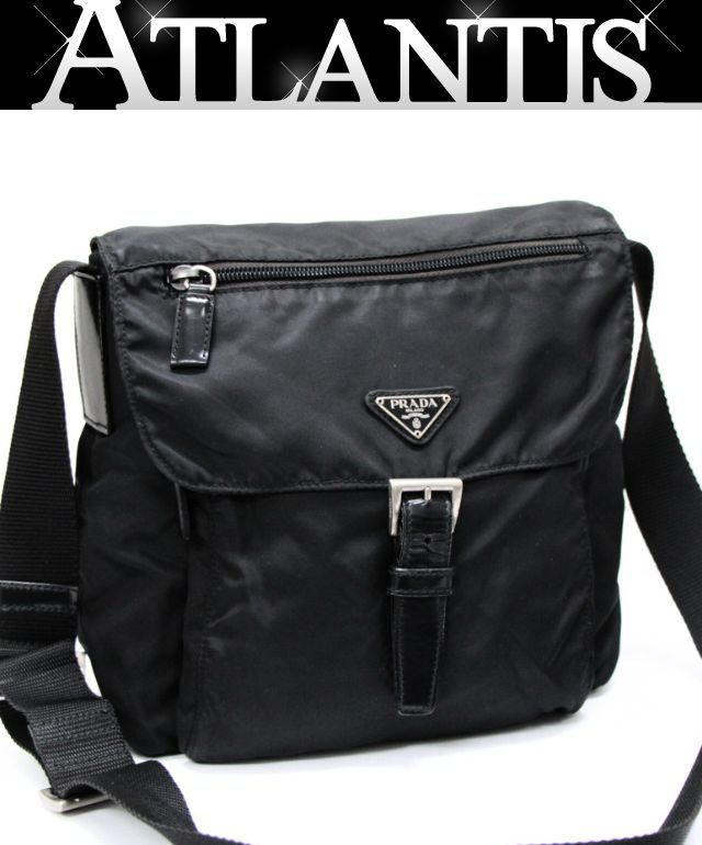 プラダ PRADA 三角ロゴ フラップ シングルポケット ショルダーバッグ メッセンジャーバッグ ナイロン 黒 72204